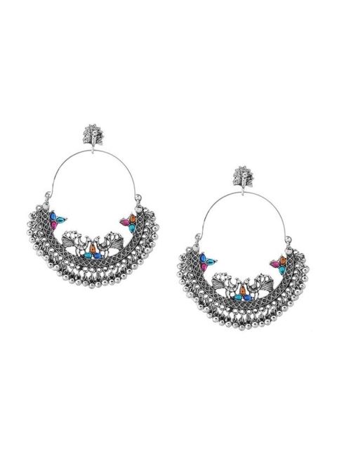 

Sarvda Silver-Toned Peacock Shaped Chandbalis Earrings