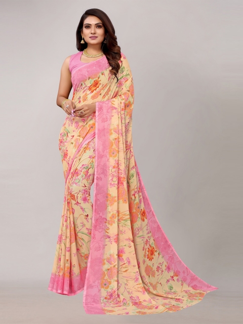 

Yashika Yellow & Pink Floral Saree