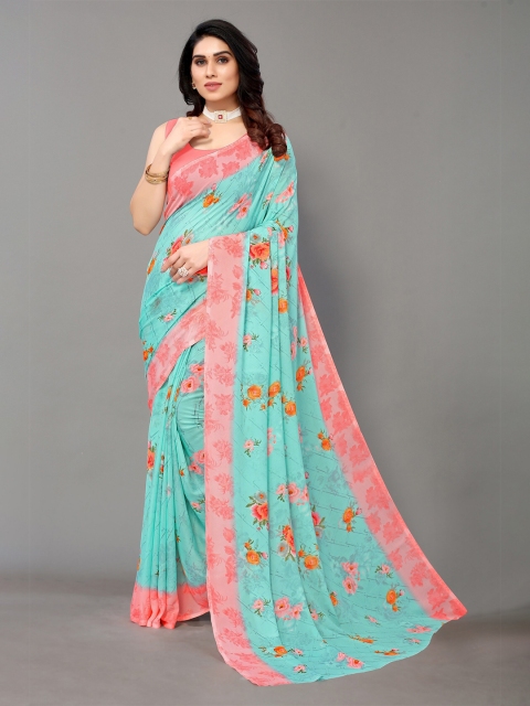 

Yashika Teal & Pink Floral Saree