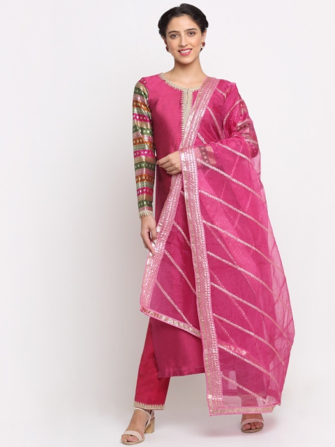 

anokherang Women Mauve Banarasi Sleeve Kurta With Trousers And Organza Dupatta