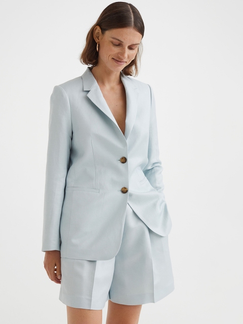 

H&M Women Turquoise Blue Solid Single-breasted Blazer