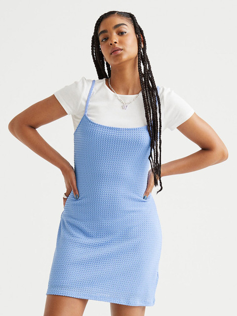 

H&M Women Blue Crochet-Look Jersey Dress