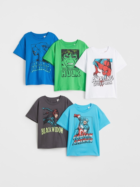 

H&M Boys 5-Pack Pure Cotton Printed T-shirts, Green