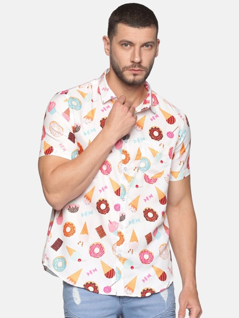 

Tusok Men Off White Smart Printed Casual Shirt