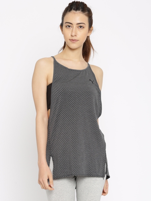 

Puma Women Grey & Black Dancer Drapey Striped Styled-Back Top