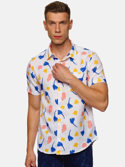 

Tusok Men White & Blue Smart Printed Regular Fit Casual Shirt