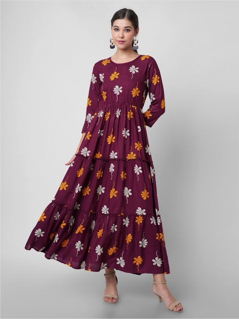 

PURSHOTTAM WALA Maroon Floral Maxi Dress