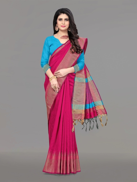 

VISHNU WEAVES Pink & Blue Woven Design Bhagalpuri Saree