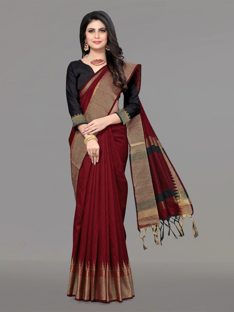 

VISHNU WEAVES Maroon & Gold-Toned Woven Design Bhagalpuri Saree