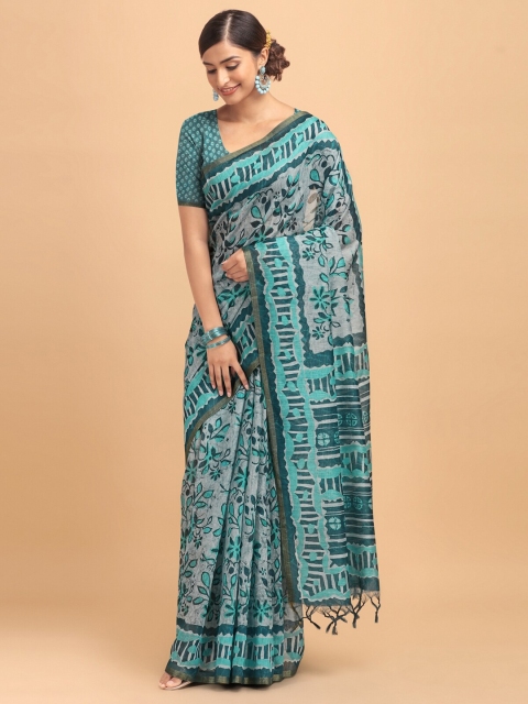 

VISHNU WEAVES Blue Batik Linen Blend Banarasi Saree