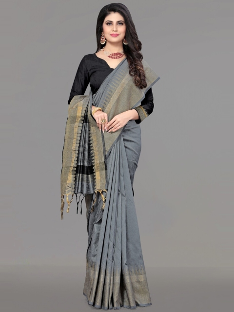 

VISHNU WEAVES Grey & Black Woven Design Bhagalpuri Saree