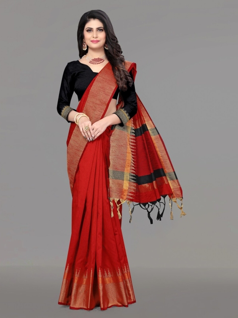 

VISHNU WEAVES Red & Black Woven Design Bhagalpuri Saree