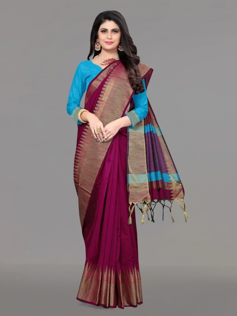 

VISHNU WEAVES Magenta & Blue Woven Design Bhagalpuri Saree