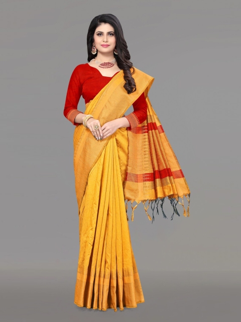 

VISHNU WEAVES Yellow & Gold-Toned Woven Design Bhagalpuri Saree