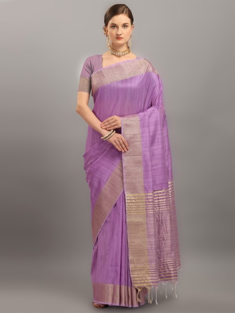 

VISHNU WEAVES Lavender & Gold-Toned Woven Design Zari Tussar Saree
