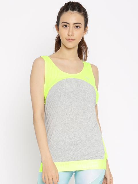 

Puma Women Lemon Yellow & Grey Melange Transition Colourblocked Tank Top, Fluorescent green
