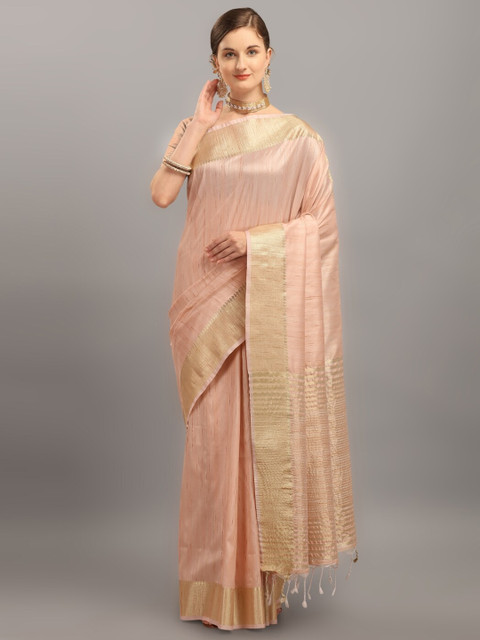 

VISHNU WEAVES Cream-Coloured & Gold-Toned Woven Design Zari Tussar Saree
