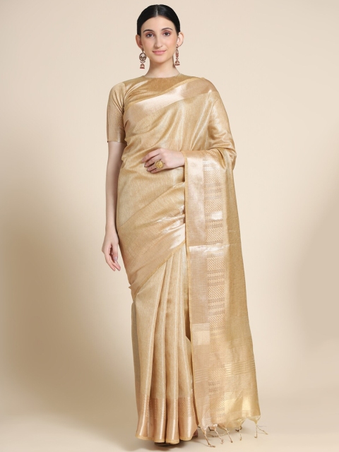 

VISHNU WEAVES Cream-Coloured Woven Design Zari Silk Blend Maheshwari Saree