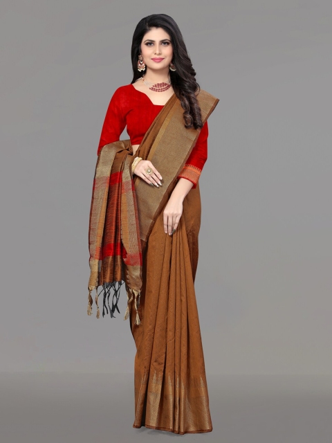 

VISHNU WEAVES Cream-Coloured Woven Design Bhagalpuri Saree