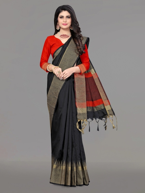 

VISHNU WEAVES Black & Red Zari Bhagalpuri Saree