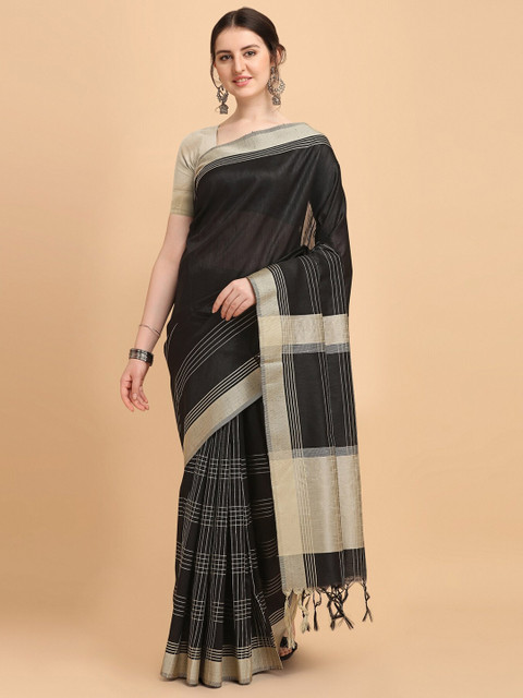 

VISHNU WEAVES Black & Grey Checked Bhagalpuri Saree