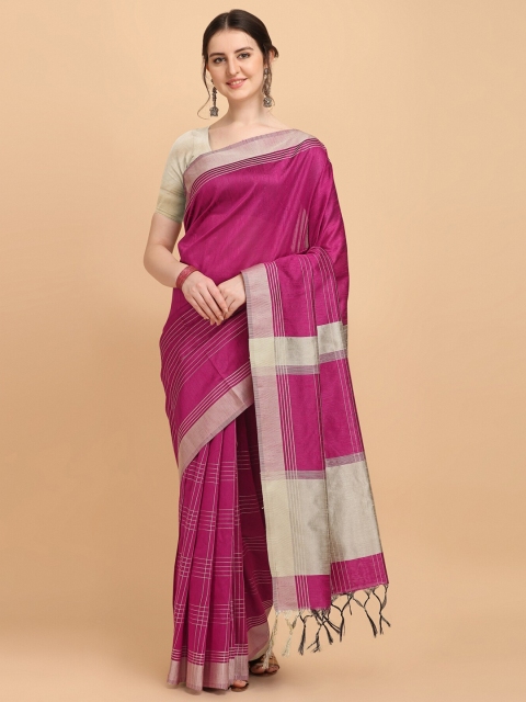 

VISHNU WEAVES Pink & Gold-Toned Woven Design Bhagalpuri Saree