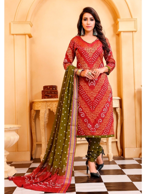 

Divine International Trading Co Peach-Coloured & Green Dyed Pure Cotton Unstitched Dress Material
