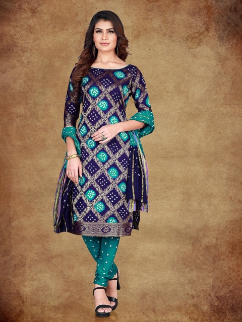 

Divine International Trading Co Turquoise Blue & Navy Blue Dyed Pure Cotton Unstitched Dress Material