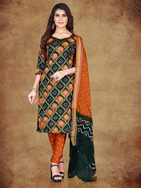 

Divine International Trading Co Green & Orange Dyed Pure Cotton Unstitched Dress Material