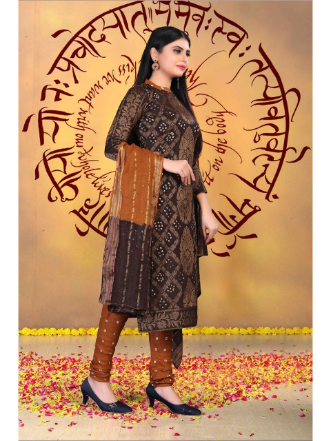 

Divine International Trading Co Brown & Gold-Toned Dyed Pure Cotton Unstitched Dress Material