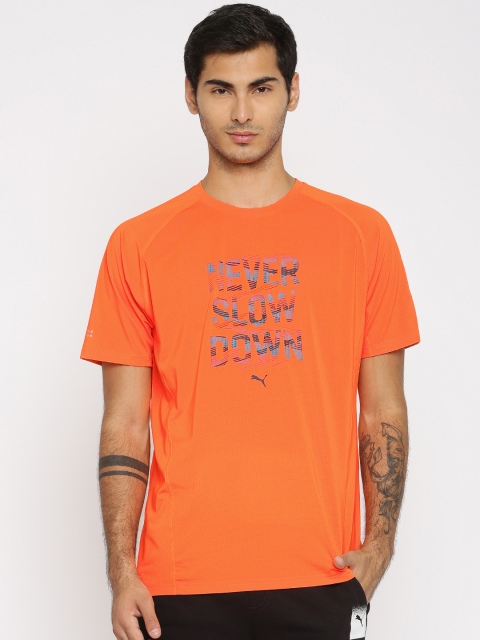

Puma Men Orange PWRCOOL Slogan Printed Round Neck T-shirt