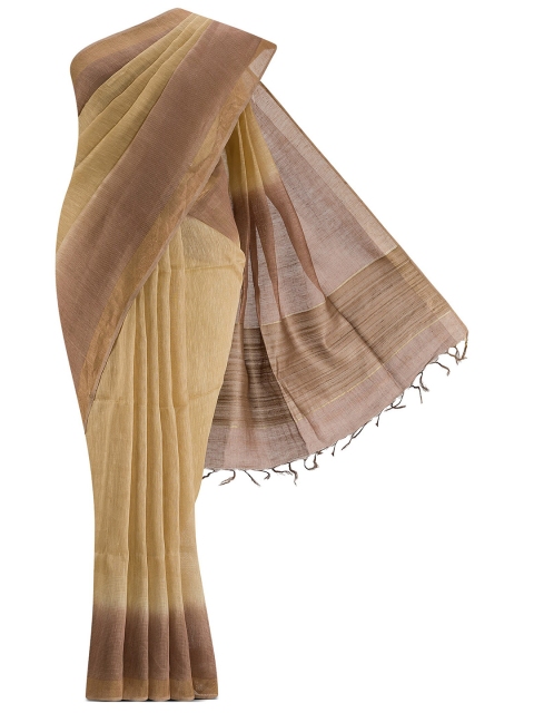 

Nalli Next Beige & Brown Solid Linen Saree