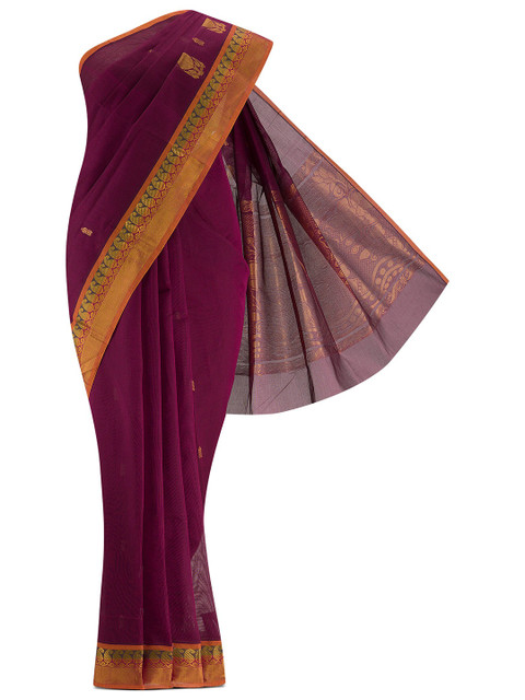 

Nalli Next Magenta & Orange Woven Design Zari Pure Cotton Mangalagiri Saree