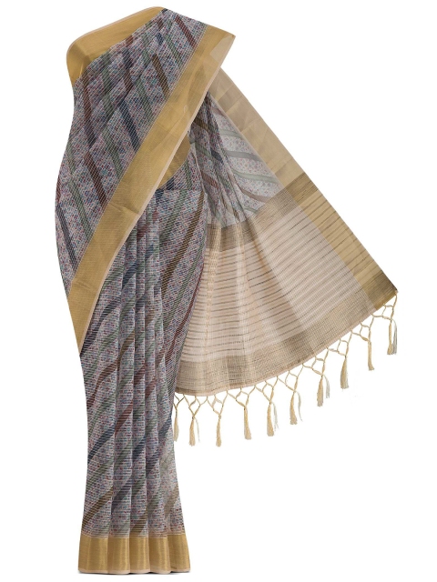 

Nalli Next Blue & Gold-Toned Floral Organza Saree