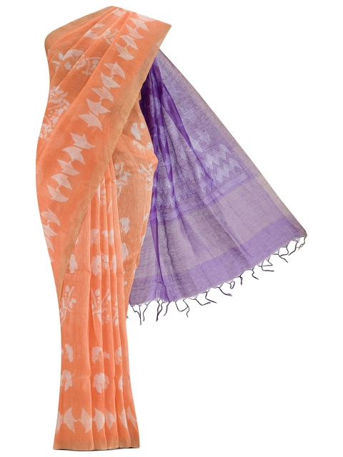 

Nalli Next Orange & Purple Batik Linen Blend Saree