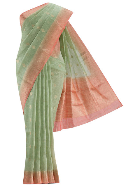 

Nalli Next Green & Rose Woven Design Zari Linen Blend Saree