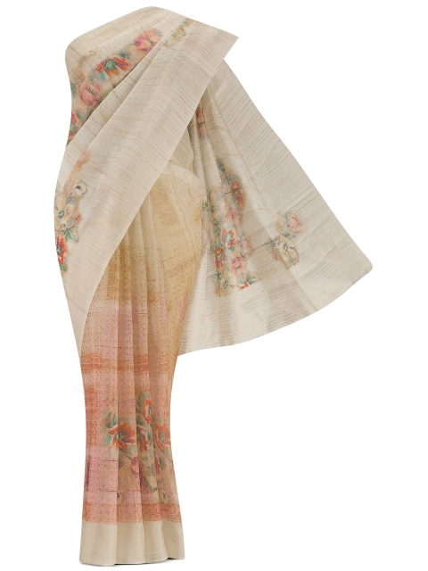 

Nalli Next Cream-Coloured & Pink Floral Organza Saree