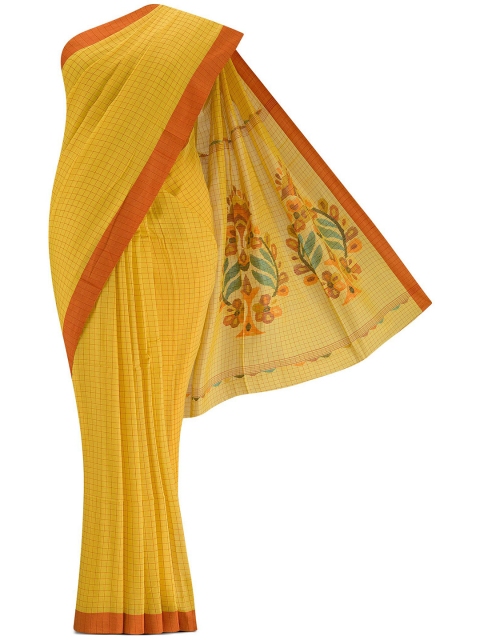 

Nalli Next Yellow & Orange Checked Pure Cotton Saree