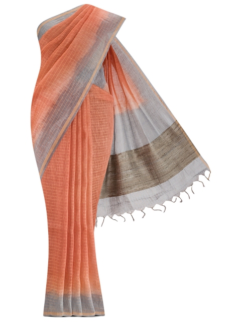 

Nalli Next Orange & Grey Striped Zari Pure Cotton Saree