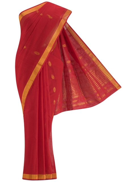 

Nalli Next Red & Gold-Toned Woven Design Zari Pure Cotton Saree
