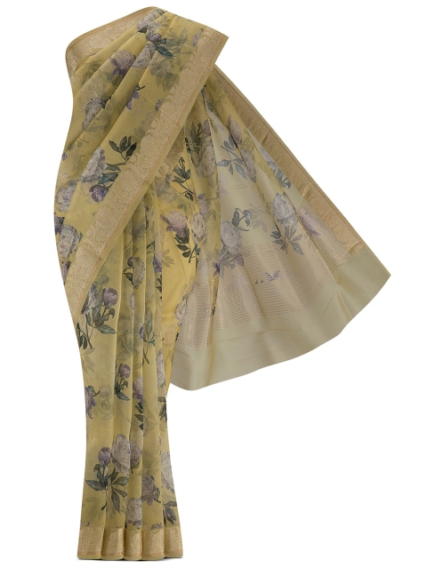 

Nalli Silk Sarees Yellow Floral Organza Saree