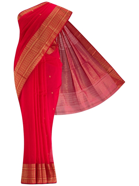 

Nalli Next Coral & Gold-Toned Striped Silk Cotton Saree