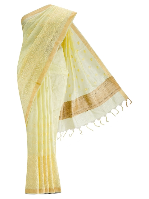 

Nalli Next Yellow & Gold-Toned Embellished Zari Linen Blend Saree