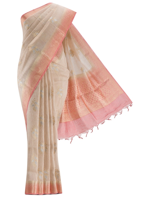 

Nalli Next Beige & Gold-Toned Woven Design Zari Linen Blend Saree
