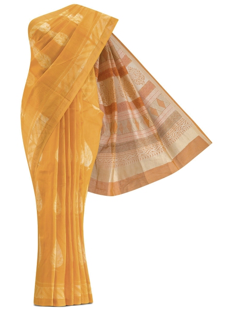 

Nalli Next Yellow & Gold-Toned Ethnic Motifs Zari Silk Cotton Saree