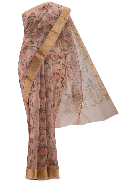 

Nalli Silk Sarees Pink & Gold-Toned Floral Zari Organza Saree