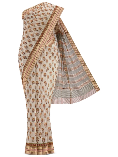 

Nalli Next Women Cream & Gold-Toned Floral Zari Silk Cotton Saree