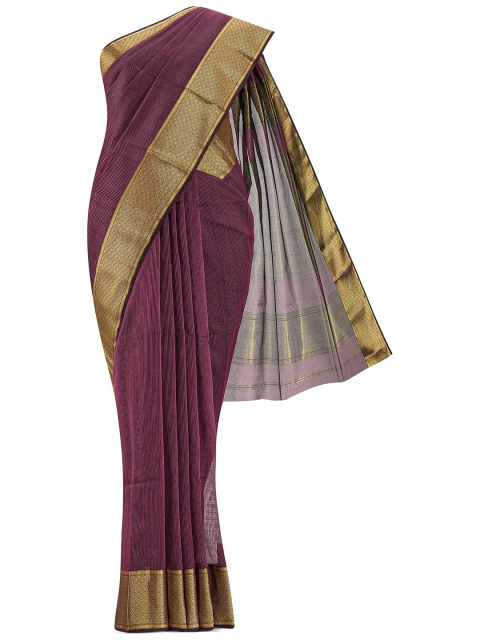 

Nalli Next Purple & Gold-Toned Striped Zari Silk Cotton Saree
