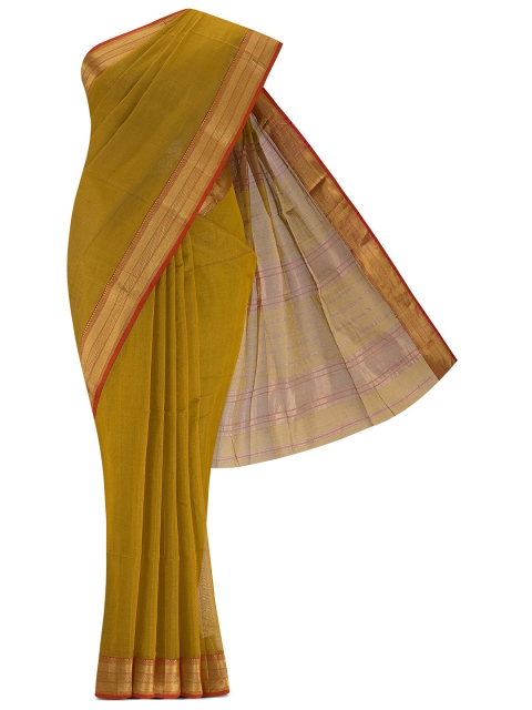 

Nalli Next Mustard & Gold-Toned Striped Zari Silk Cotton Saree