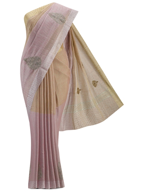 

Nalli Next Women Pink & Gold-Toned Embellished Beads and Stones Pure Cotton Tissue Saree